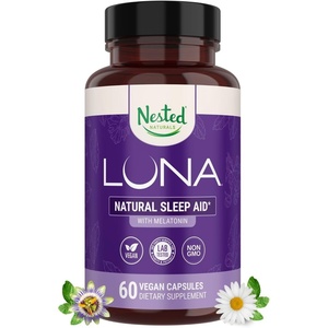 image:imageNested Naturals Luna MelatoninFree Sleep Supplement  NonHabit Forming Herbal Sleep Supplement Adult Bedtime Support Help Sleeping wChamomile Valerian LTheanine  60 Vegan CapsulesLuna